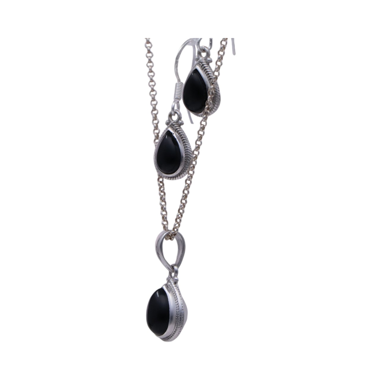 Sterling Silver Black Onyx Tear Drop Jewelry Set - Perfect for Any Occasion! - Image 2