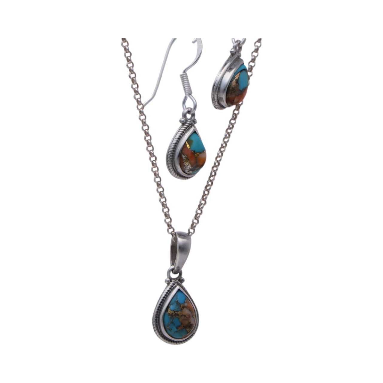 Stunning Oyster Copper Turquoise Tear Drop Set: Pendant and Earrings | Handcrafted for Timeless Style - Image 3