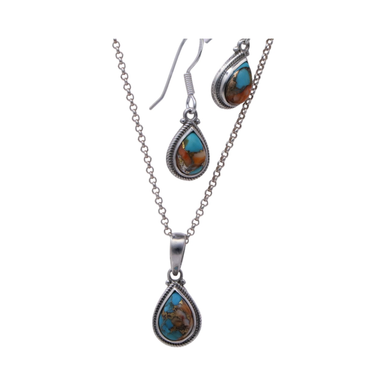 Stunning Oyster Copper Turquoise Tear Drop Set: Pendant and Earrings | Handcrafted for Timeless Style - Image 2