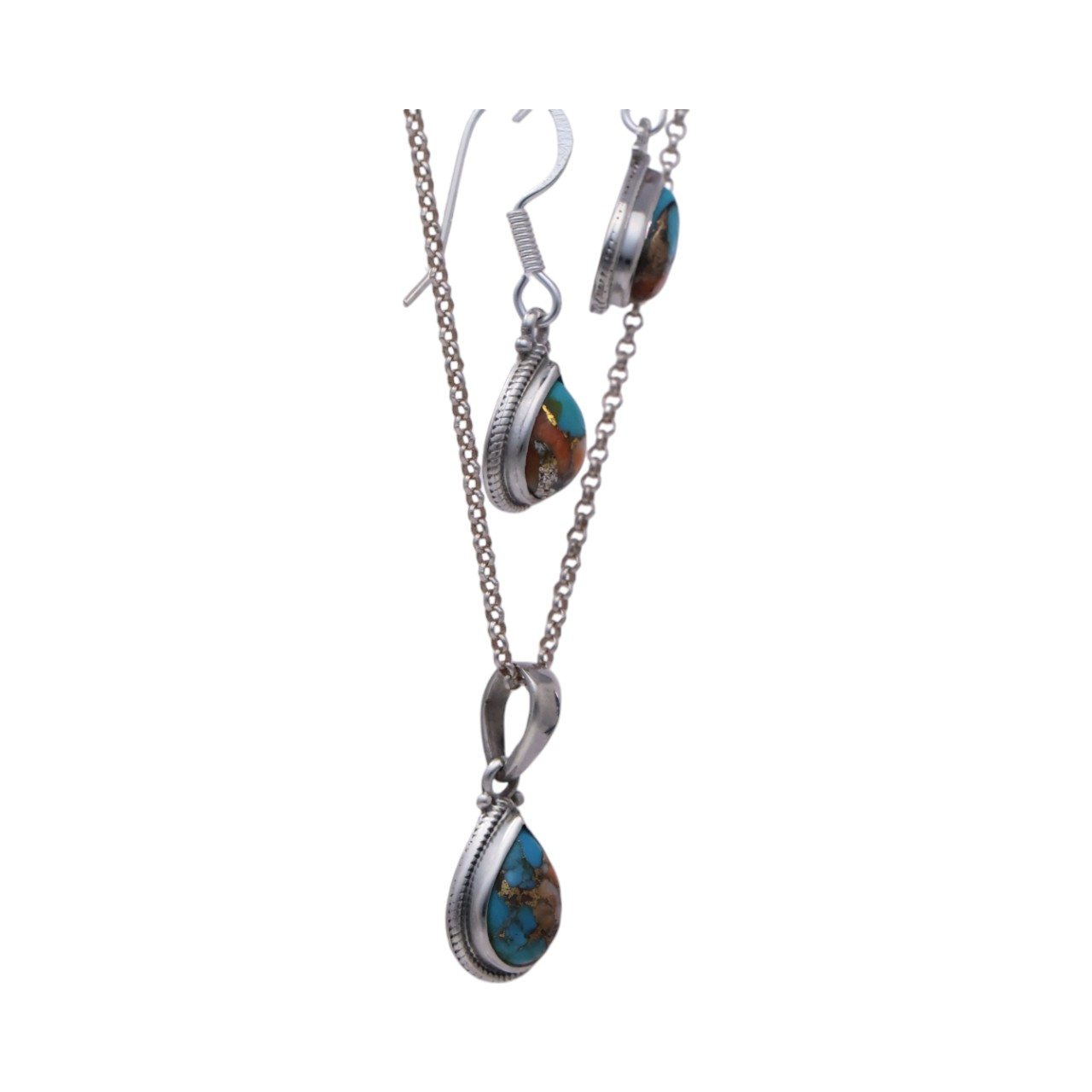 Stunning Oyster Copper Turquoise Tear Drop Set: Pendant and Earrings | Handcrafted for Timeless Style - Image 4