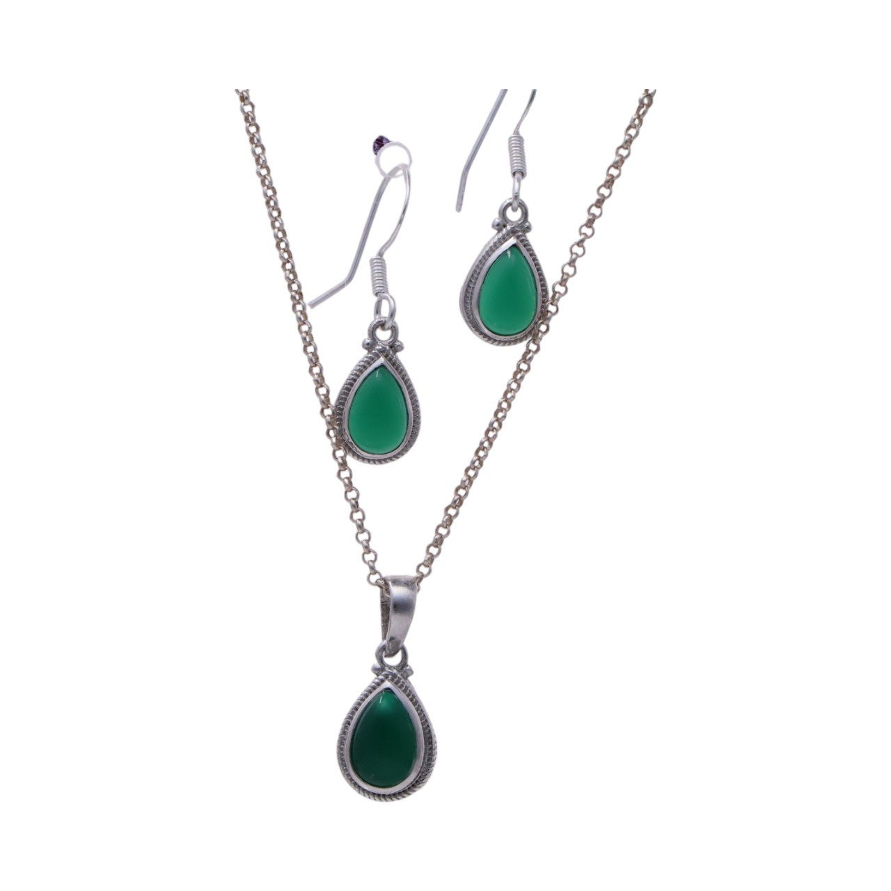 Green Onyx Tear Drop Sterling Silver Jewelry Set - Perfect for Any Occasion! - Image 3