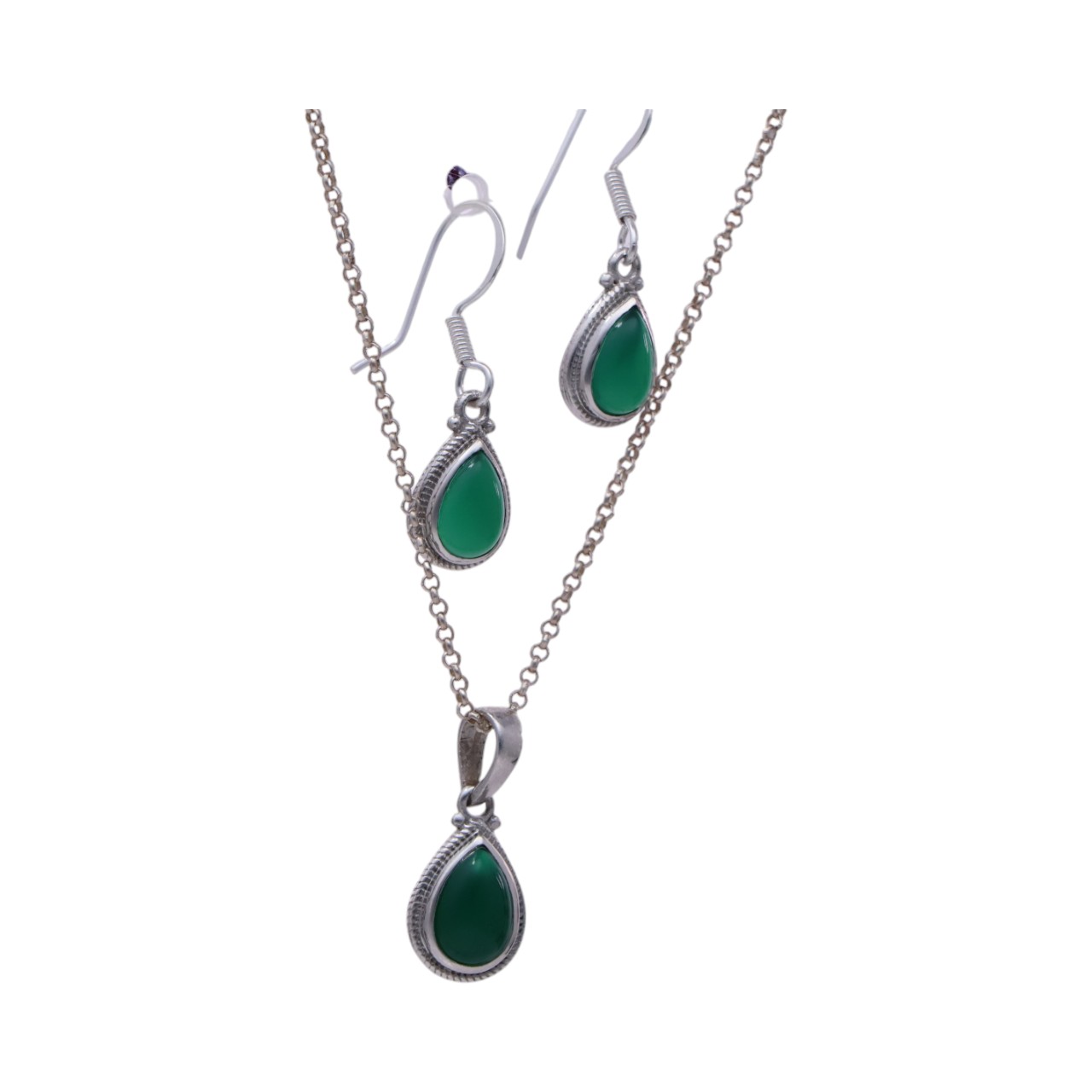 Green Onyx Tear Drop Sterling Silver Jewelry Set - Perfect for Any Occasion! - Image 2