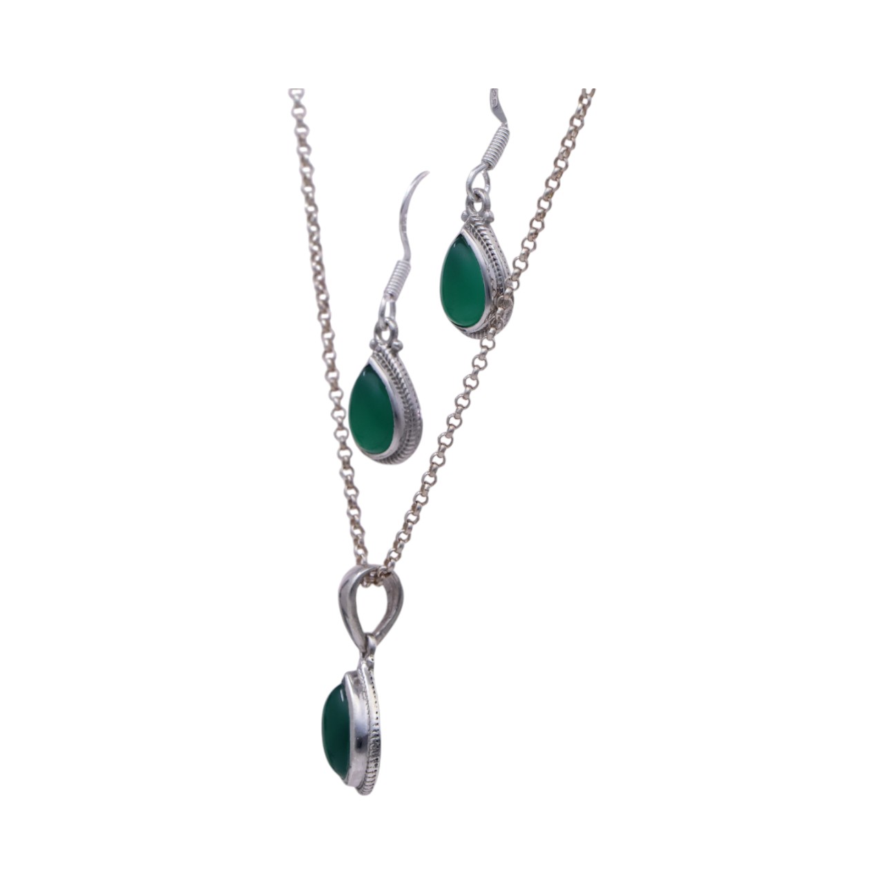 Green Onyx Tear Drop Sterling Silver Jewelry Set - Perfect for Any Occasion! - Image 4