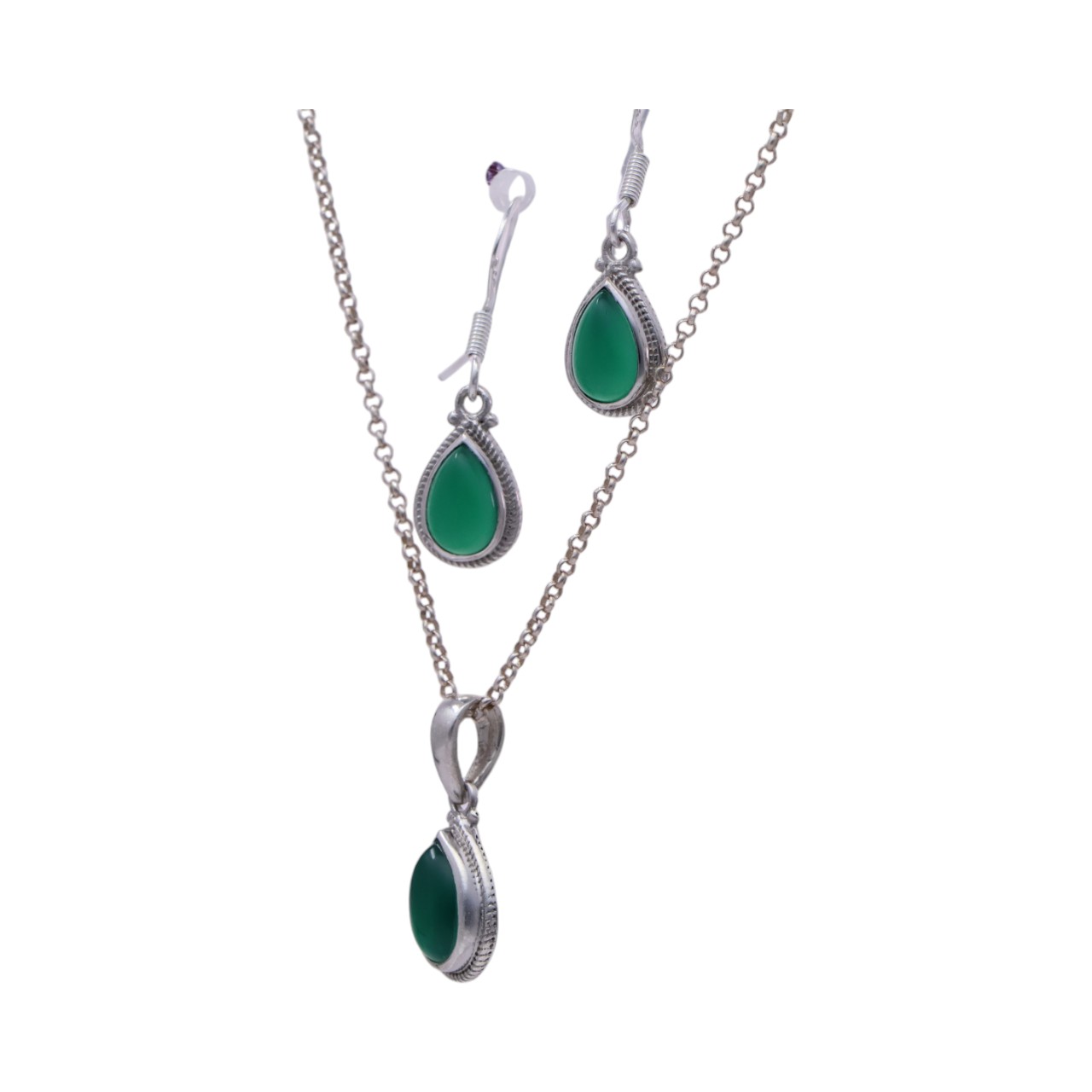 Green Onyx Tear Drop Sterling Silver Jewelry Set - Perfect for Any Occasion! - Image 5