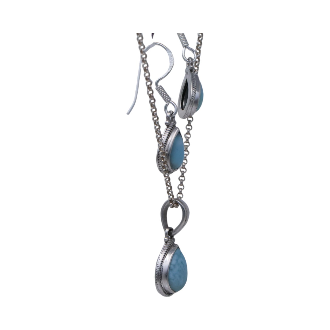 Stunning Sterling Silver Larimar Tear Drop Jewelry Set: Pendant and Earrings for Effortless Elegance - Image 7
