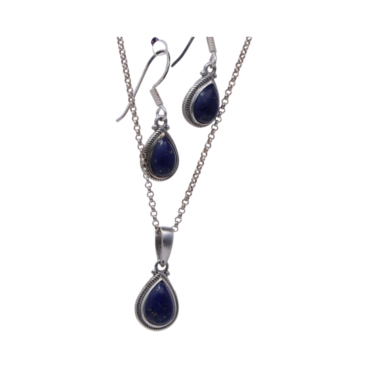 Luxe Lapis Lazuli Tear Drop Pendant and Earrings Set - Handcrafted Gemstone Jewelry