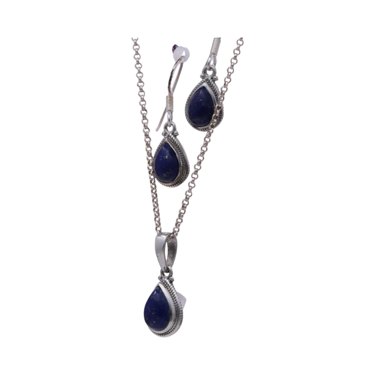 Luxe Lapis Lazuli Tear Drop Pendant and Earrings Set - Handcrafted Gemstone Jewelry - Image 2