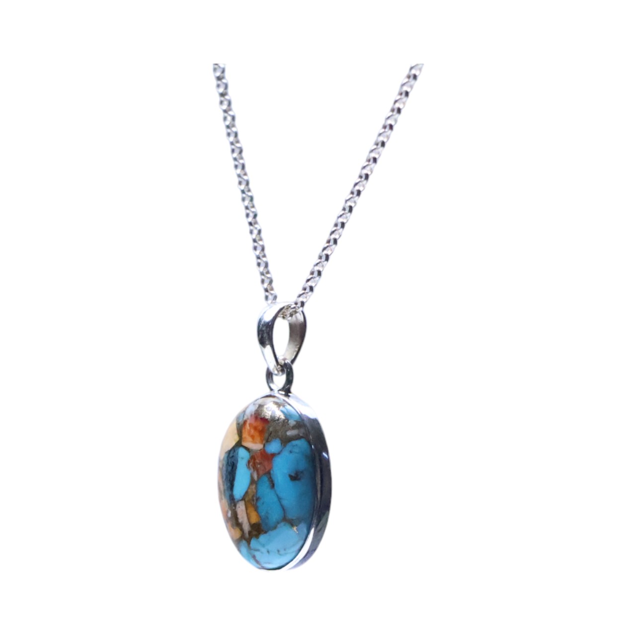 Enhance Your Style with Our Oyster Copper Turquoise Silver Oval Pendant - Shop Now! - Image 3