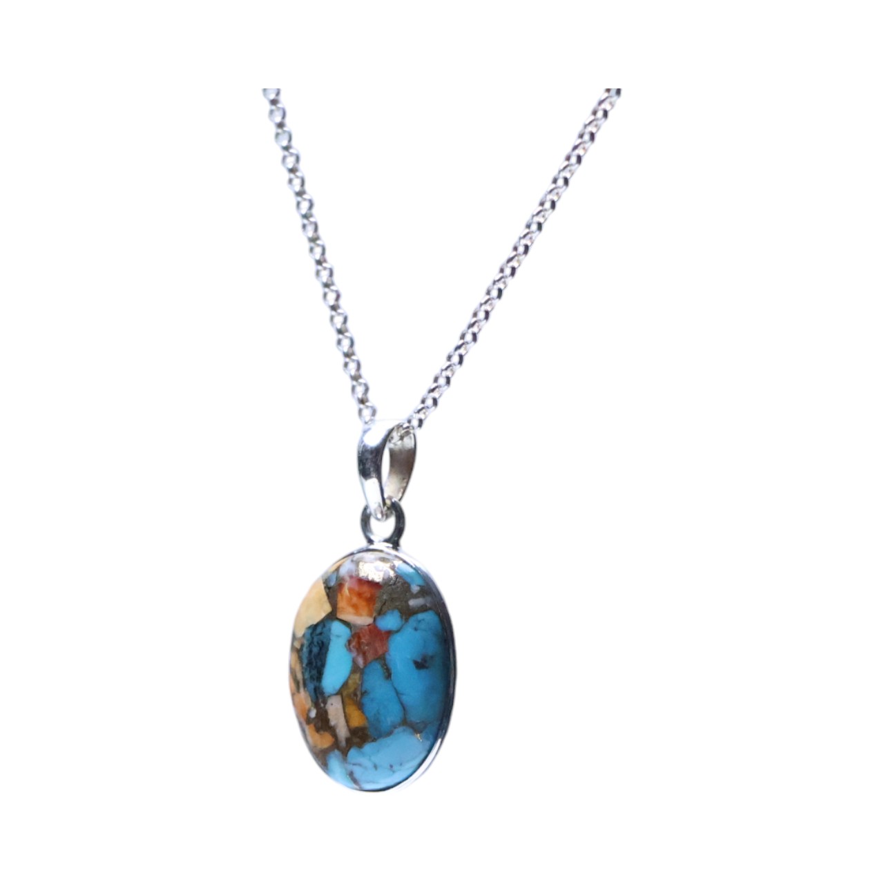 Enhance Your Style with Our Oyster Copper Turquoise Silver Oval Pendant - Shop Now! - Image 4