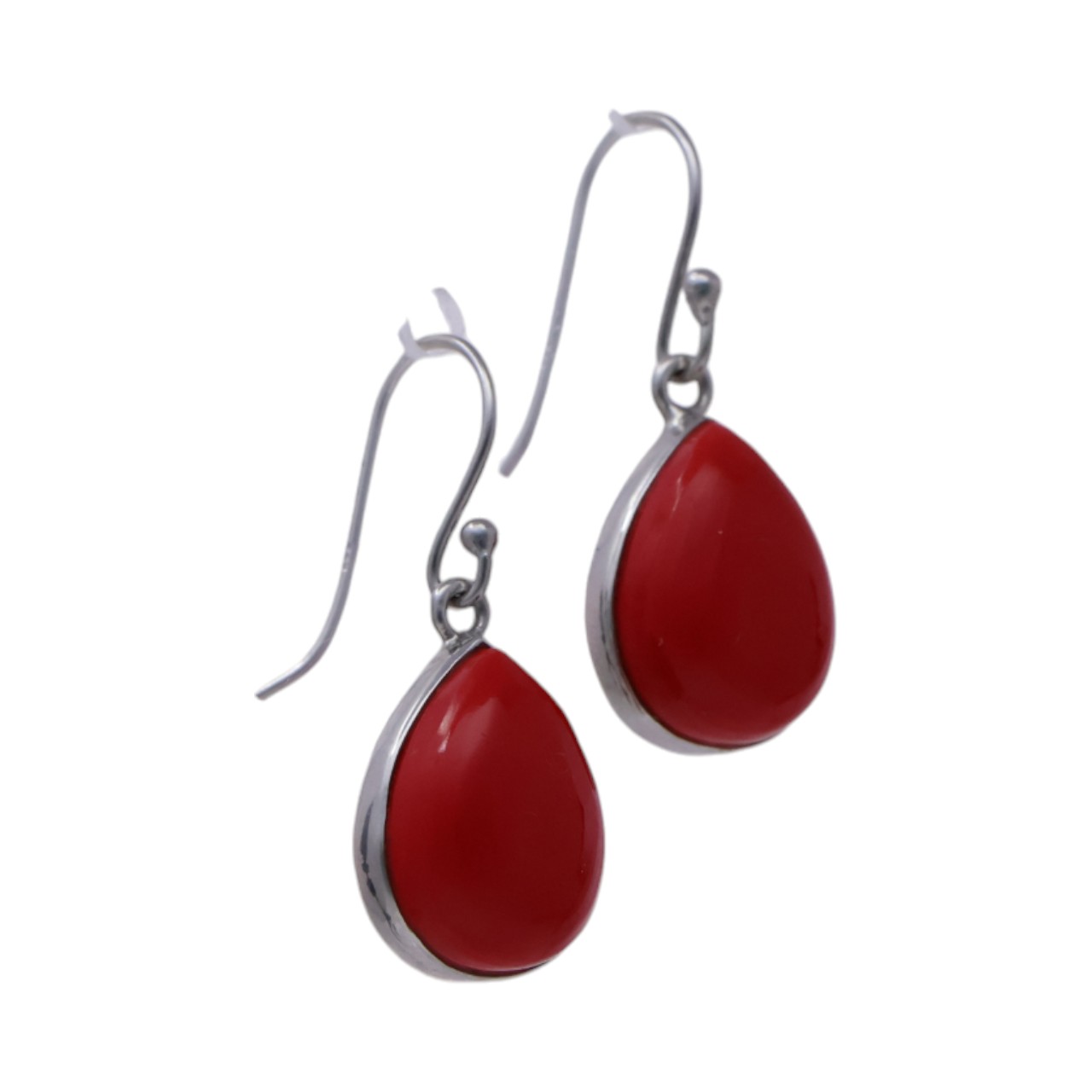 Red Coral Sterling Silver Drop Earrings - Image 4