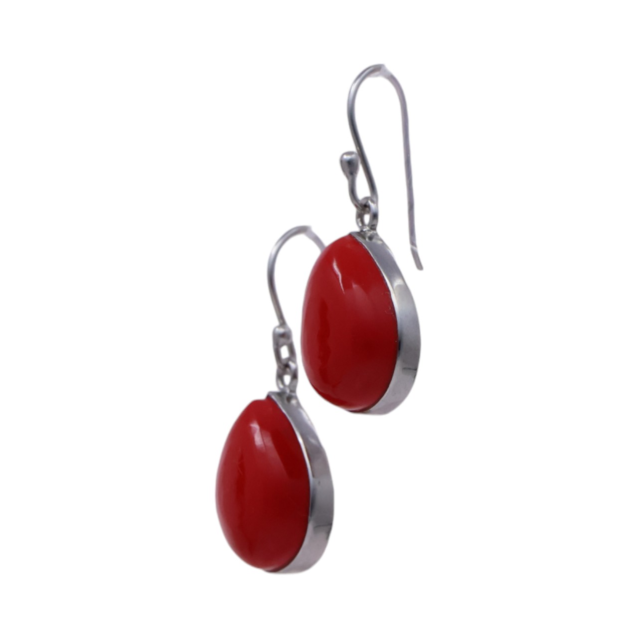 Red Coral Sterling Silver Drop Earrings - Image 5