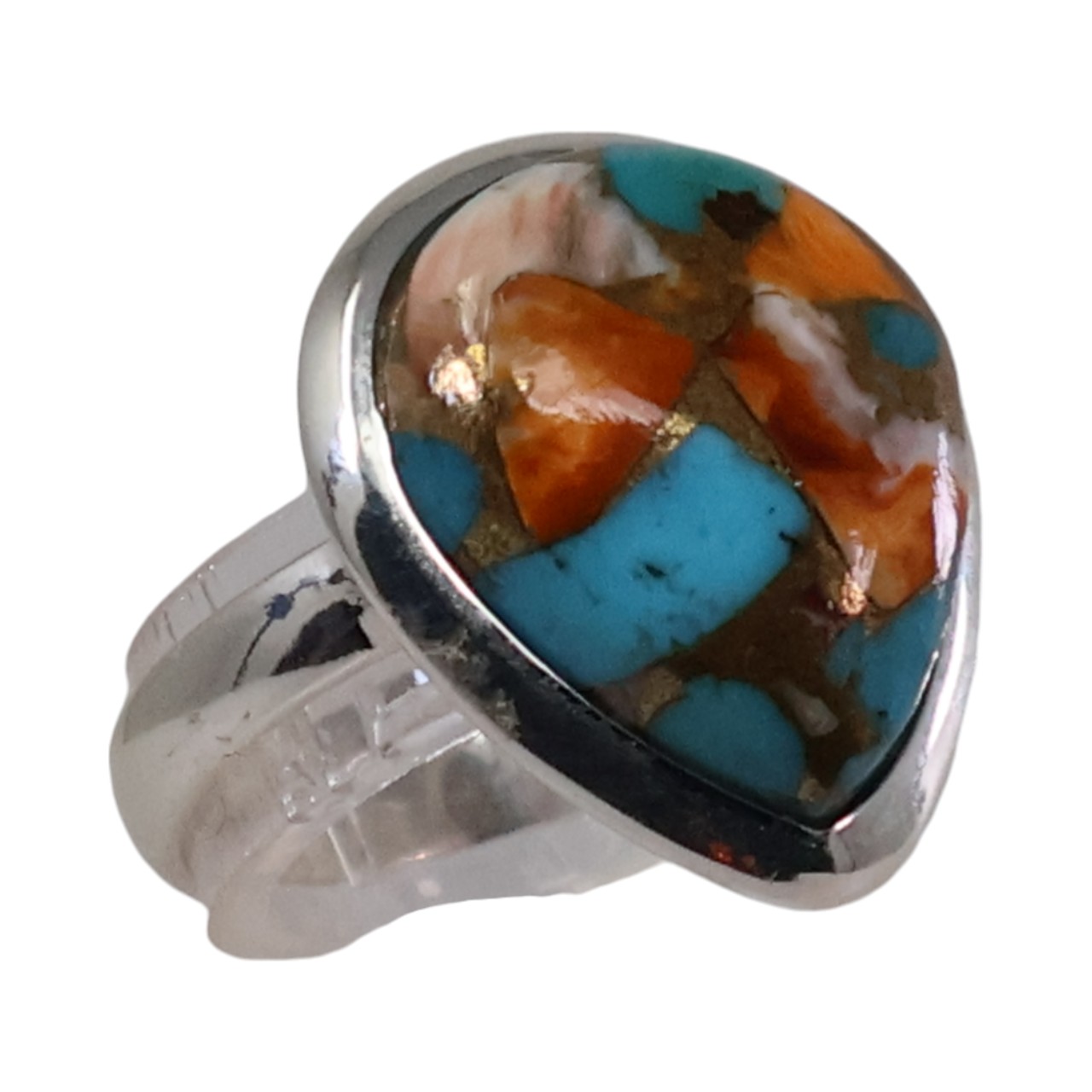 Stunning Tear Drop Shaped Oyster Copper Turquoise Ring: Unique Gemstone Beauty - Image 5
