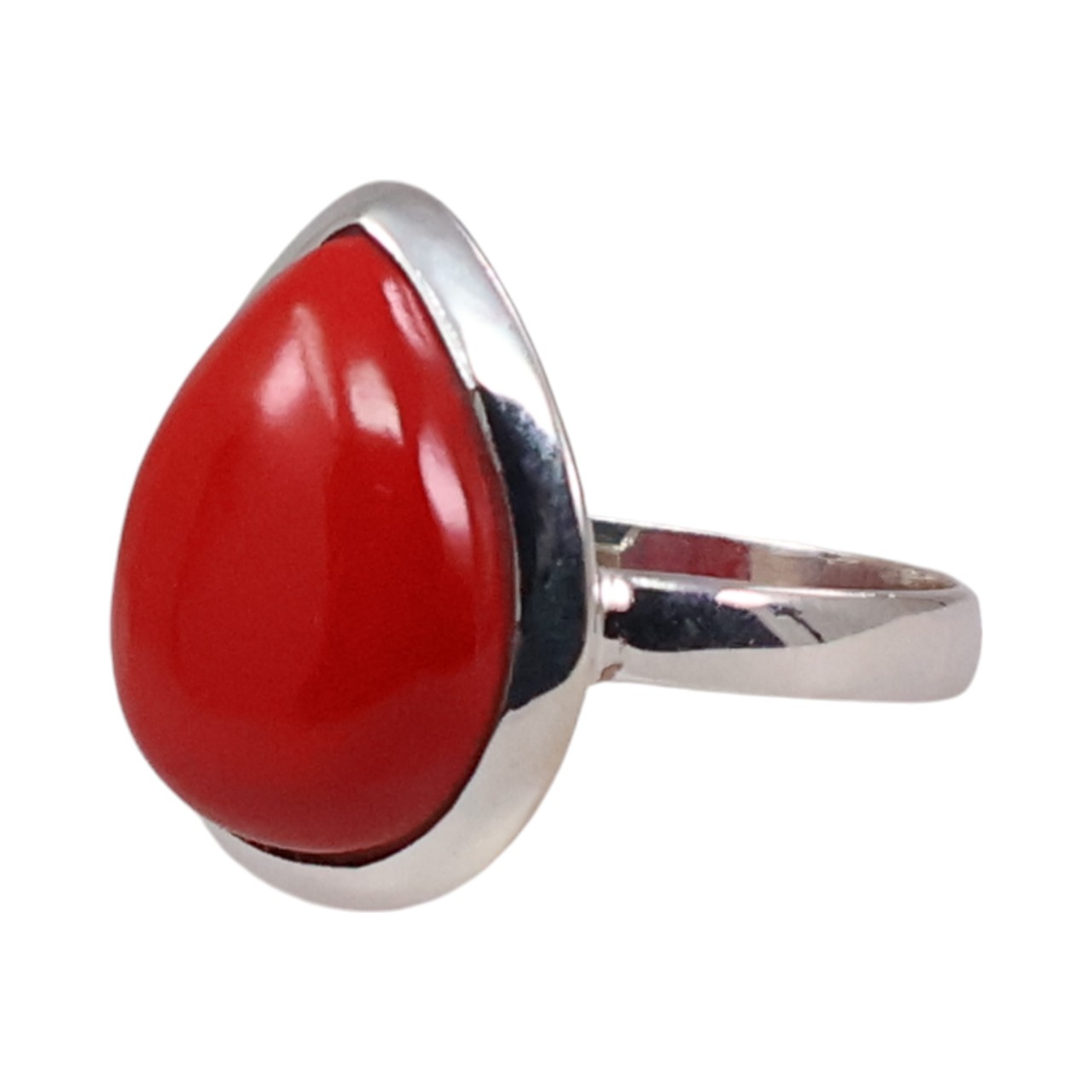 Stunning Tear Drop Shaped Red Coral Gemstone Ring - Add a Touch of Elegance to Your Look! - Image 3