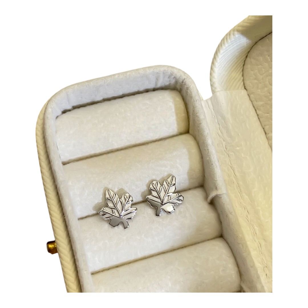 Maple Leaf Earring Studs White Gold Plated Sterling Silver – Elegant Women’s Fashion Jewelry Gift - Image 7