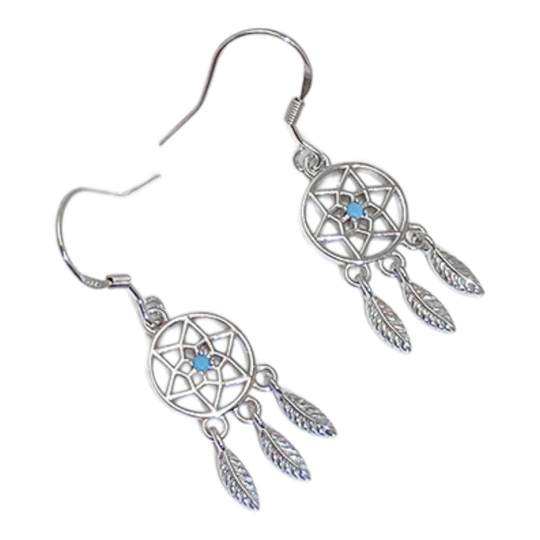 Blue Stone Dreamcatcher Earrings – White Gold Plated Sterling Silver Dangle Jewelry for Women - Image 2