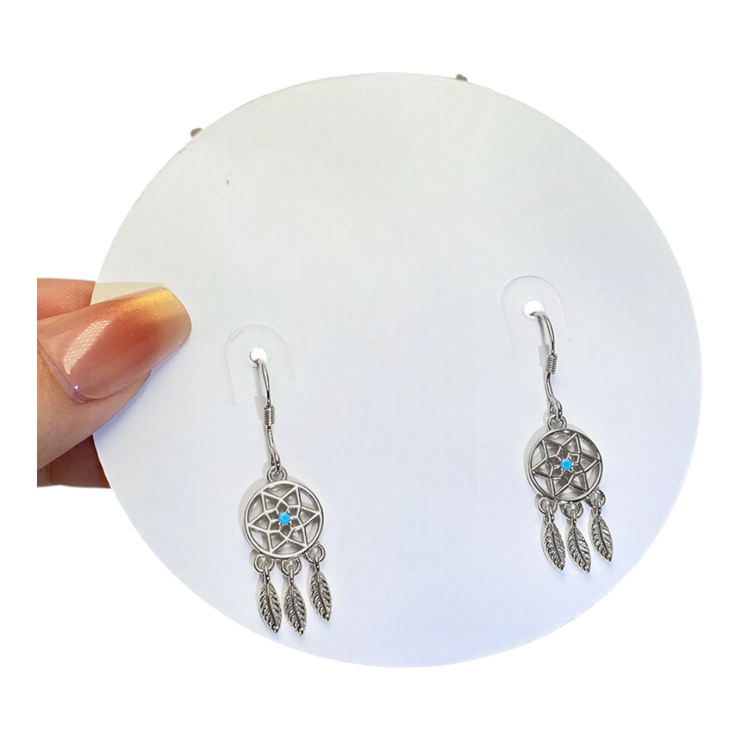 Blue Stone Dreamcatcher Earrings – White Gold Plated Sterling Silver Dangle Jewelry for Women - Image 5
