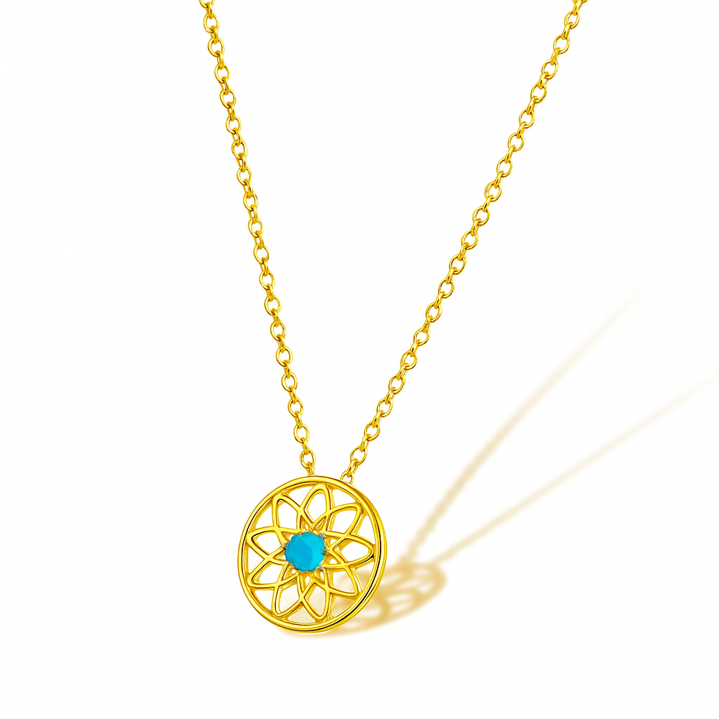 Blue Stone Dreamcatcher Necklace – 18K Gold Plated Sterling Silver Pendant, Unique Featherless Jewelry Gift - Image 2