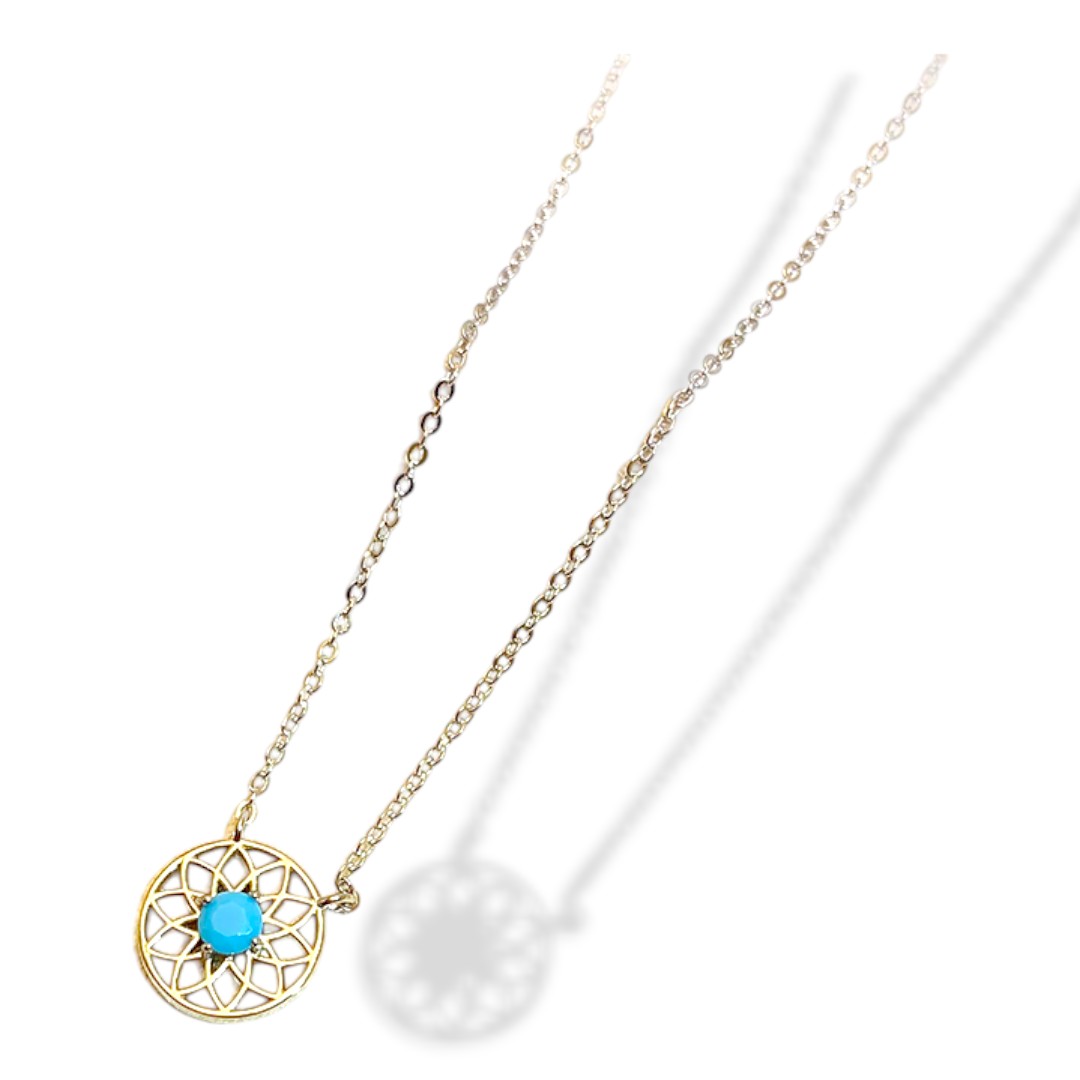 Blue Stone Dreamcatcher Necklace – White Gold Plated Sterling Silver Pendant, Unique Featherless Gift Jewelry - Image 2