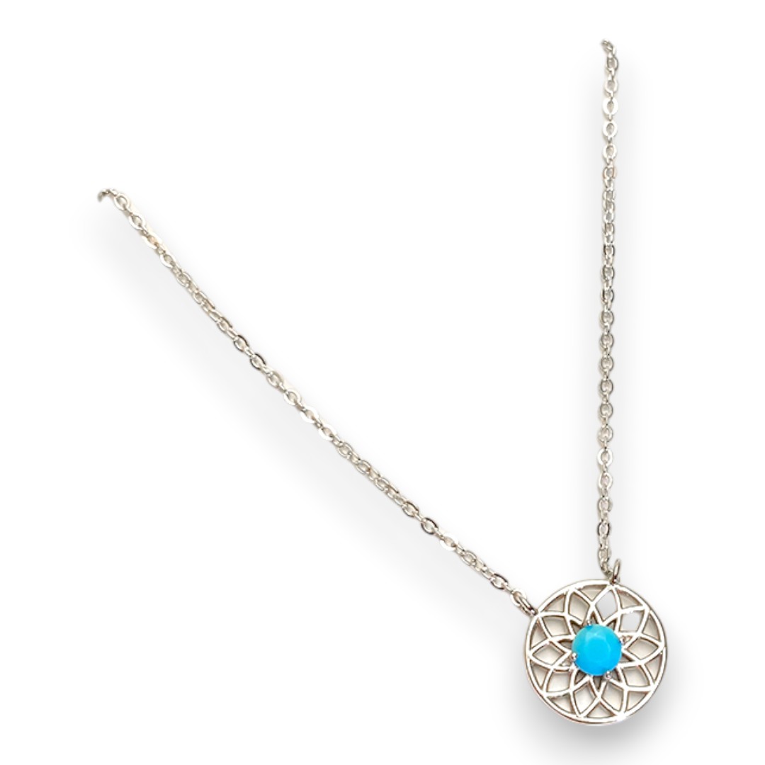 Blue Stone Dreamcatcher Necklace – White Gold Plated Sterling Silver Pendant, Unique Featherless Gift Jewelry - Image 4