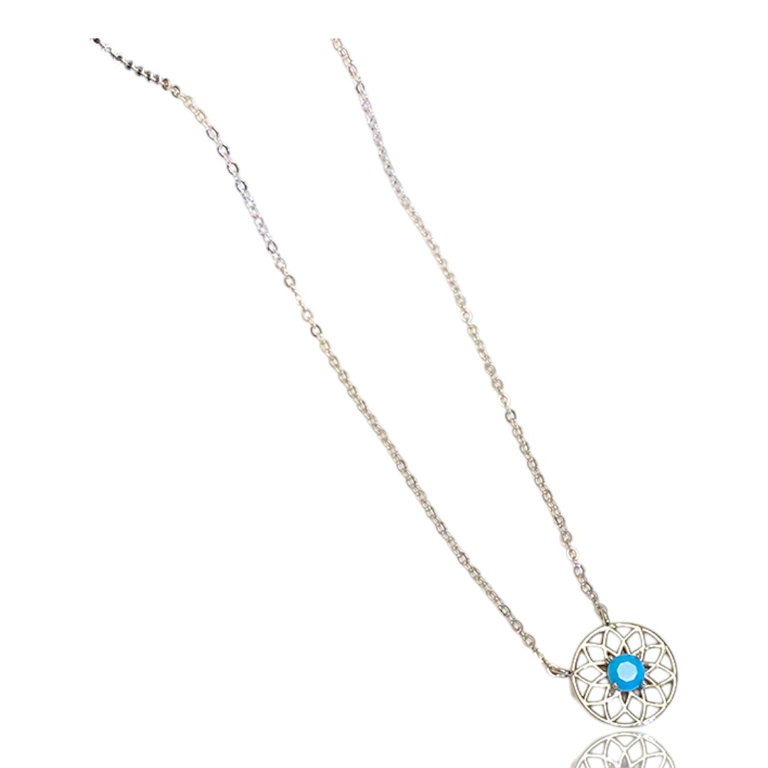 Blue Stone Dreamcatcher Necklace – White Gold Plated Sterling Silver Pendant, Unique Featherless Gift Jewelry - Image 5