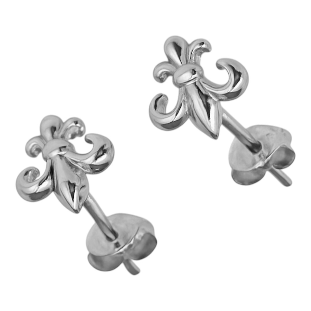 Fleur de Lys White Gold Plated Sterling Silver Stud Earrings – Elegant Women’s Jewelry Gift - Image 4