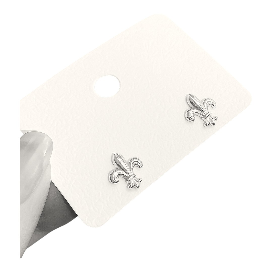 Fleur de Lys White Gold Plated Sterling Silver Stud Earrings – Elegant Women’s Jewelry Gift - Image 3