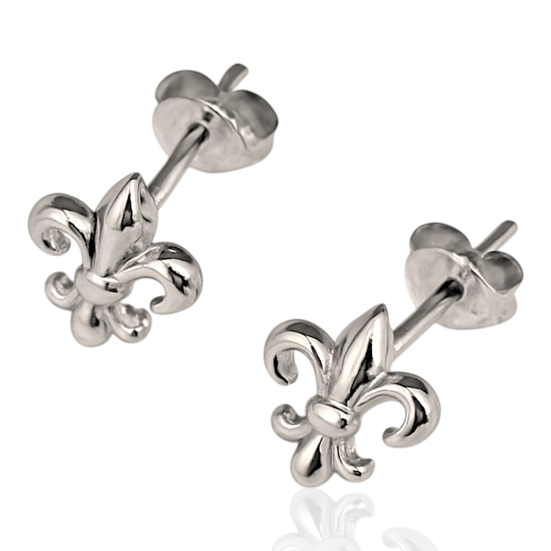Fleur de Lys White Gold Plated Sterling Silver Stud Earrings – Elegant Women’s Jewelry Gift - Image 5