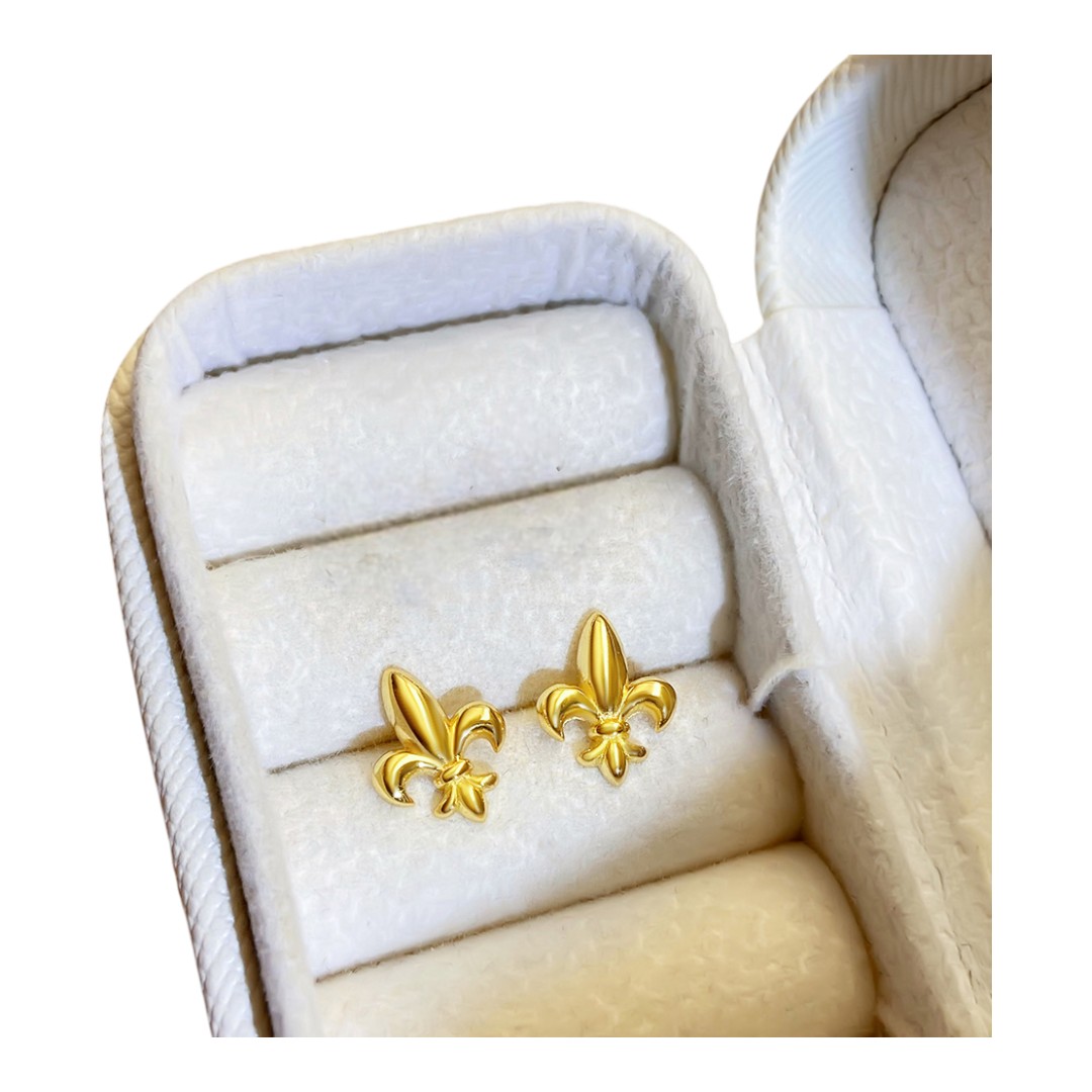 Fleur de Lys 18K Gold Plated Sterling Silver Stud Earrings – Elegant Women’s Jewelry Gift, Trendy Gold Earrings - Image 2