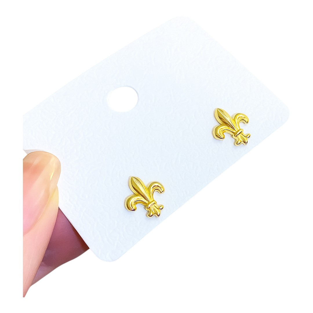 Fleur de Lys 18K Gold Plated Sterling Silver Stud Earrings – Elegant Women’s Jewelry Gift, Trendy Gold Earrings - Image 3