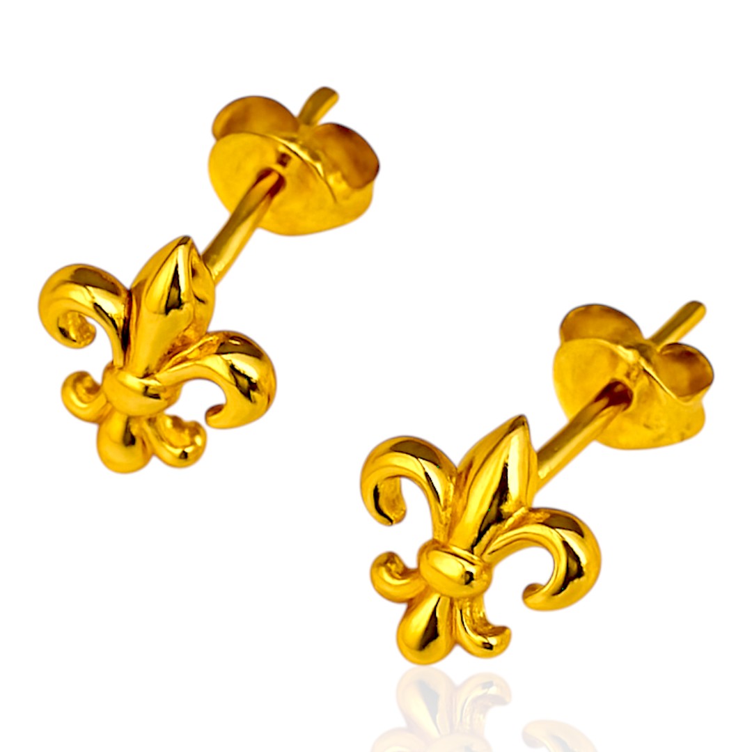 Fleur de Lys 18K Gold Plated Sterling Silver Stud Earrings – Elegant Women’s Jewelry Gift, Trendy Gold Earrings - Image 5