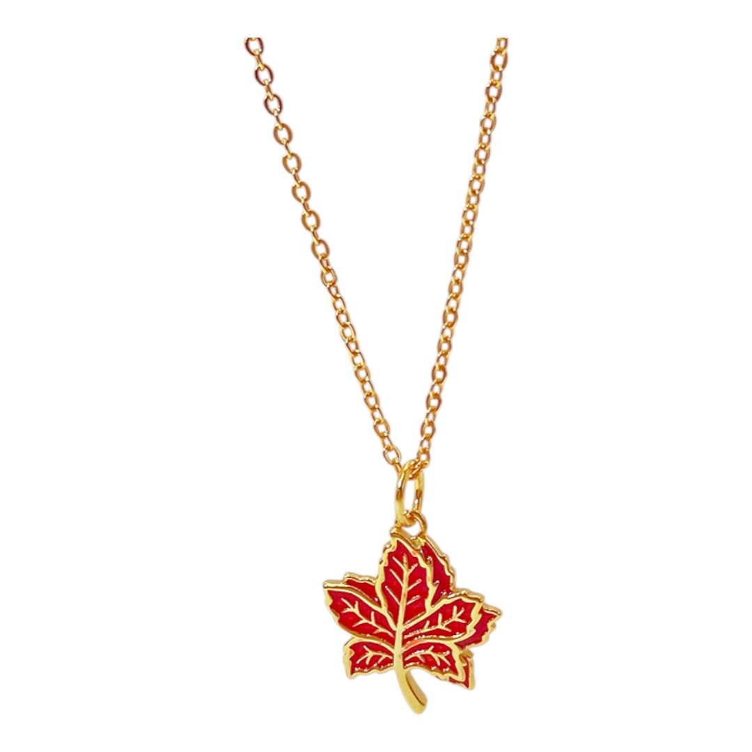 18K Gold Plated Red Enamel Maple Leaf Pendant Necklace – Sterling Silver Jewelry for Women - Image 2