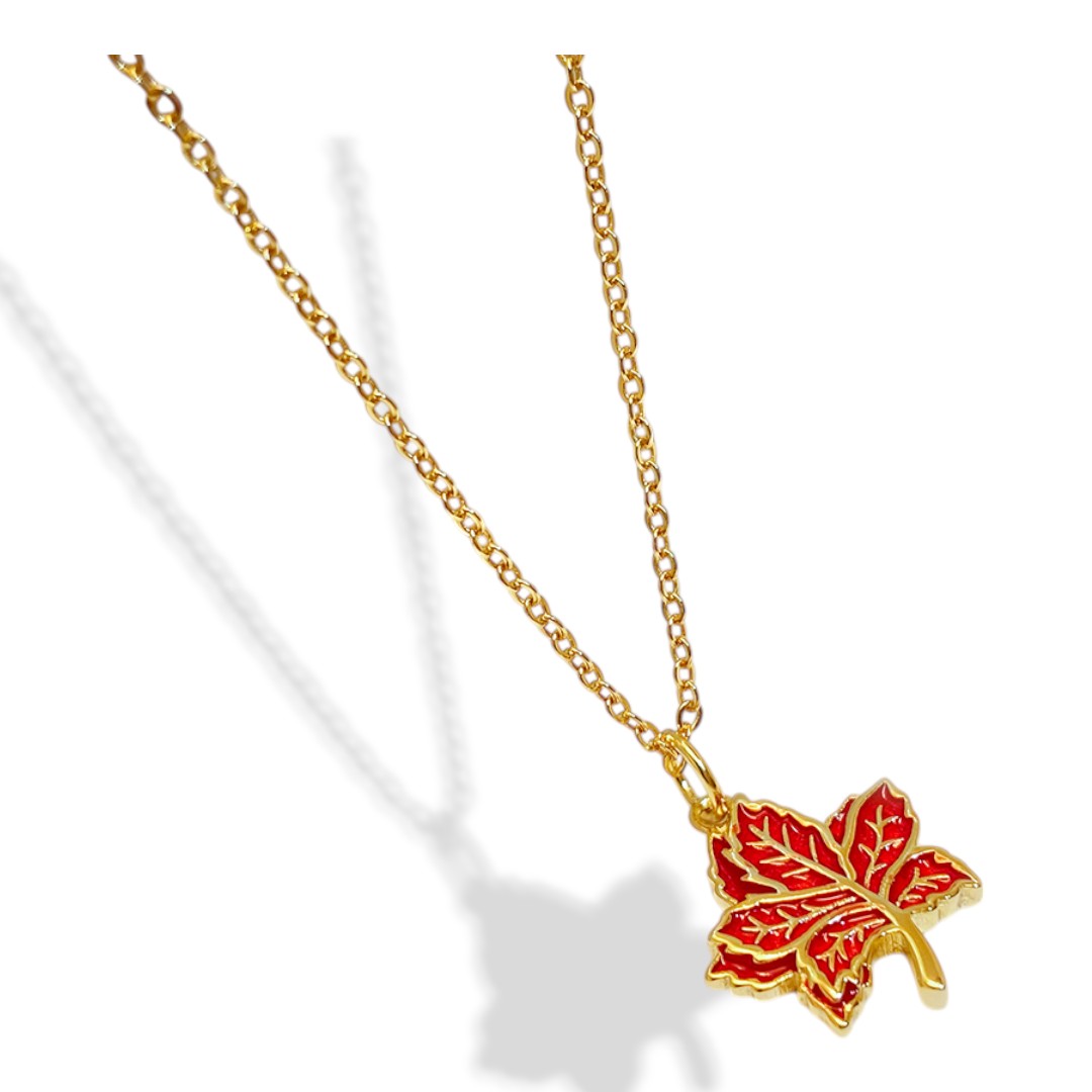 18K Gold Plated Red Enamel Maple Leaf Pendant Necklace – Sterling Silver Jewelry for Women - Image 3