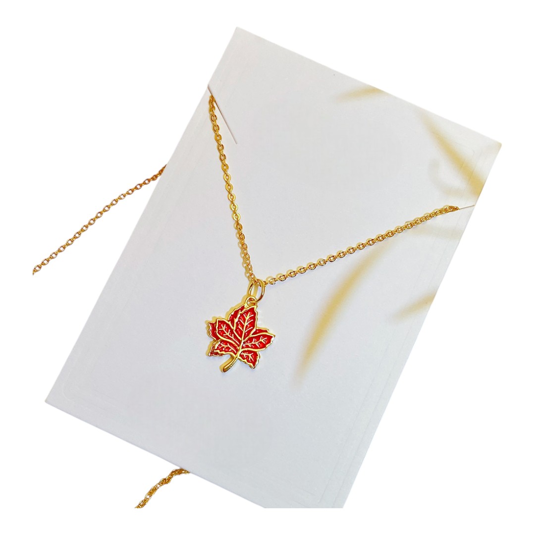 18K Gold Plated Red Enamel Maple Leaf Pendant Necklace – Sterling Silver Jewelry for Women - Image 4
