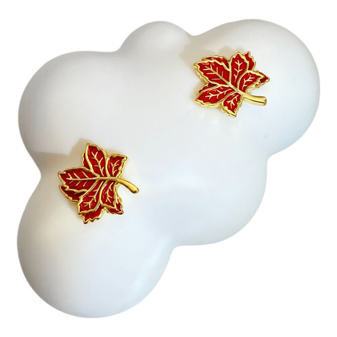 18K Gold Plated Red Maple Leaf Stud Earrings – Sterling Silver Enamel Jewelry for Women - Image 5