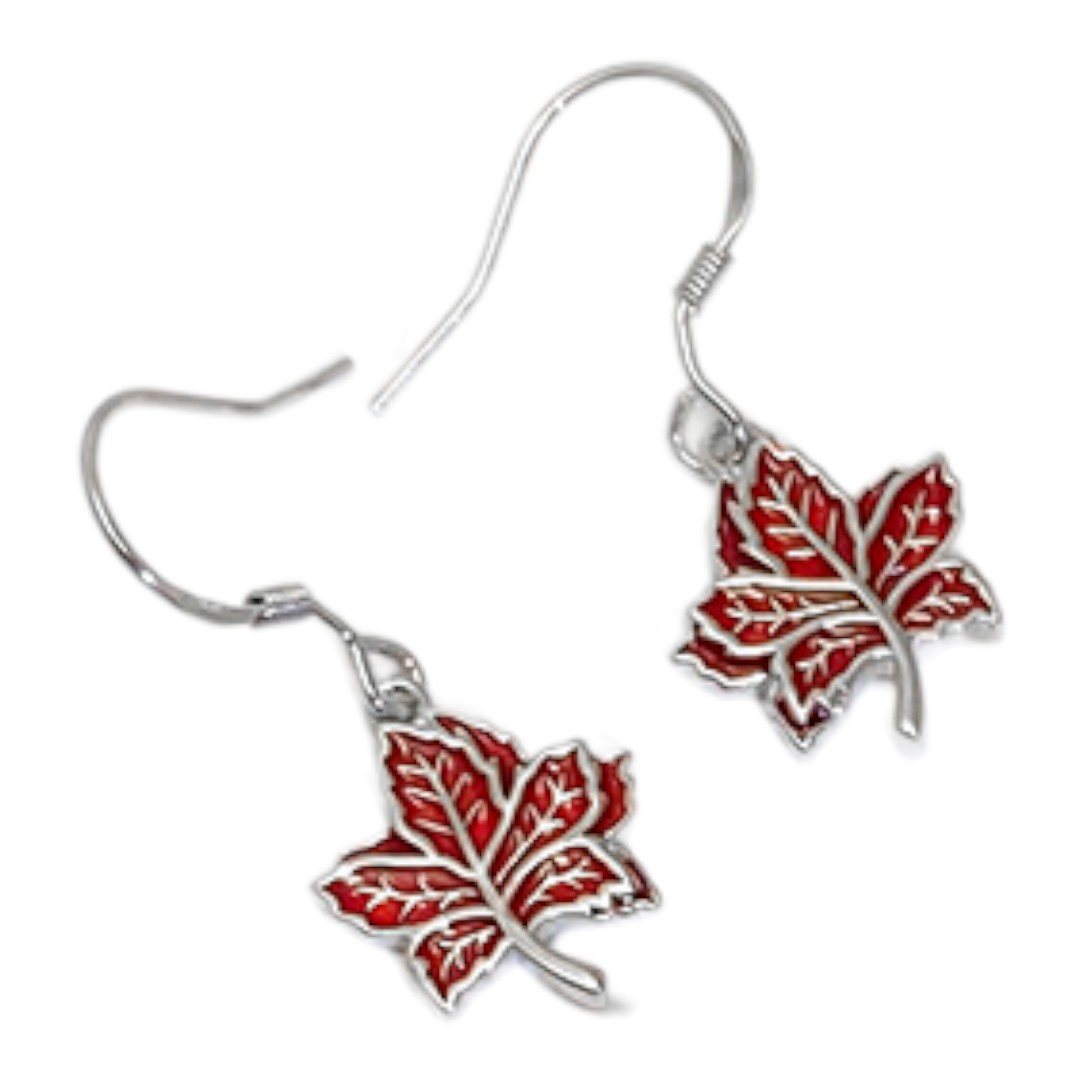 White Gold Plated Red Maple Leaf Earrings – Sterling Silver Enamel Jewelry for Women Gift - Image 3