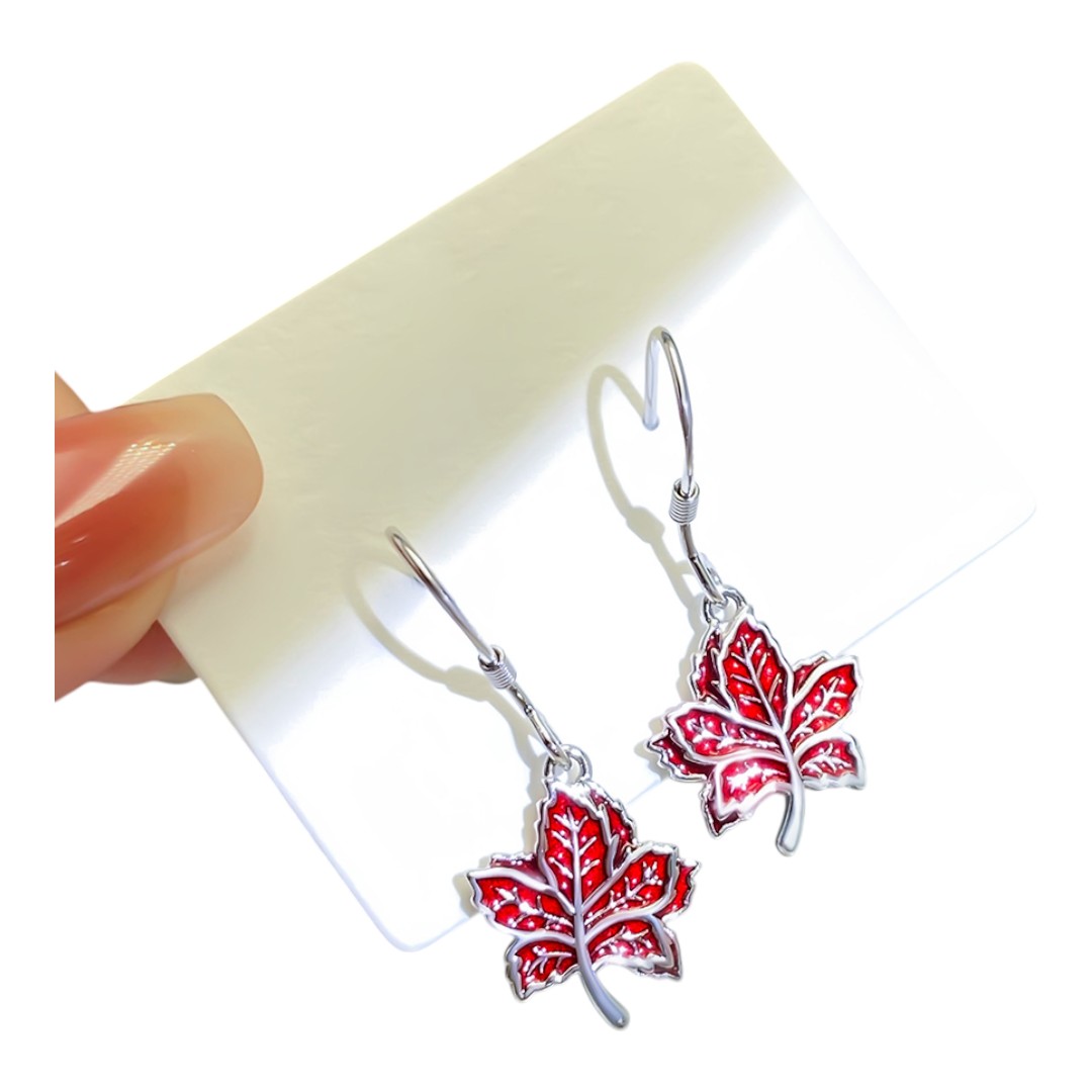 White Gold Plated Red Maple Leaf Earrings – Sterling Silver Enamel Jewelry for Women Gift - Image 5