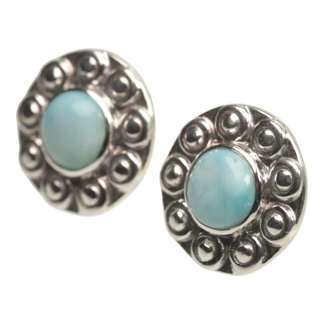 Sunflower Larimar 925 Sterling Silver Stud Earrings - Unique Handmade Gemstone Jewelry - Image 3