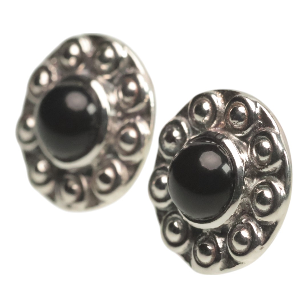 Elegant Sunflower 92.5 Sterling Silver Black Onyx Stud Earrings - Unique Floral Jewelry - Image 3