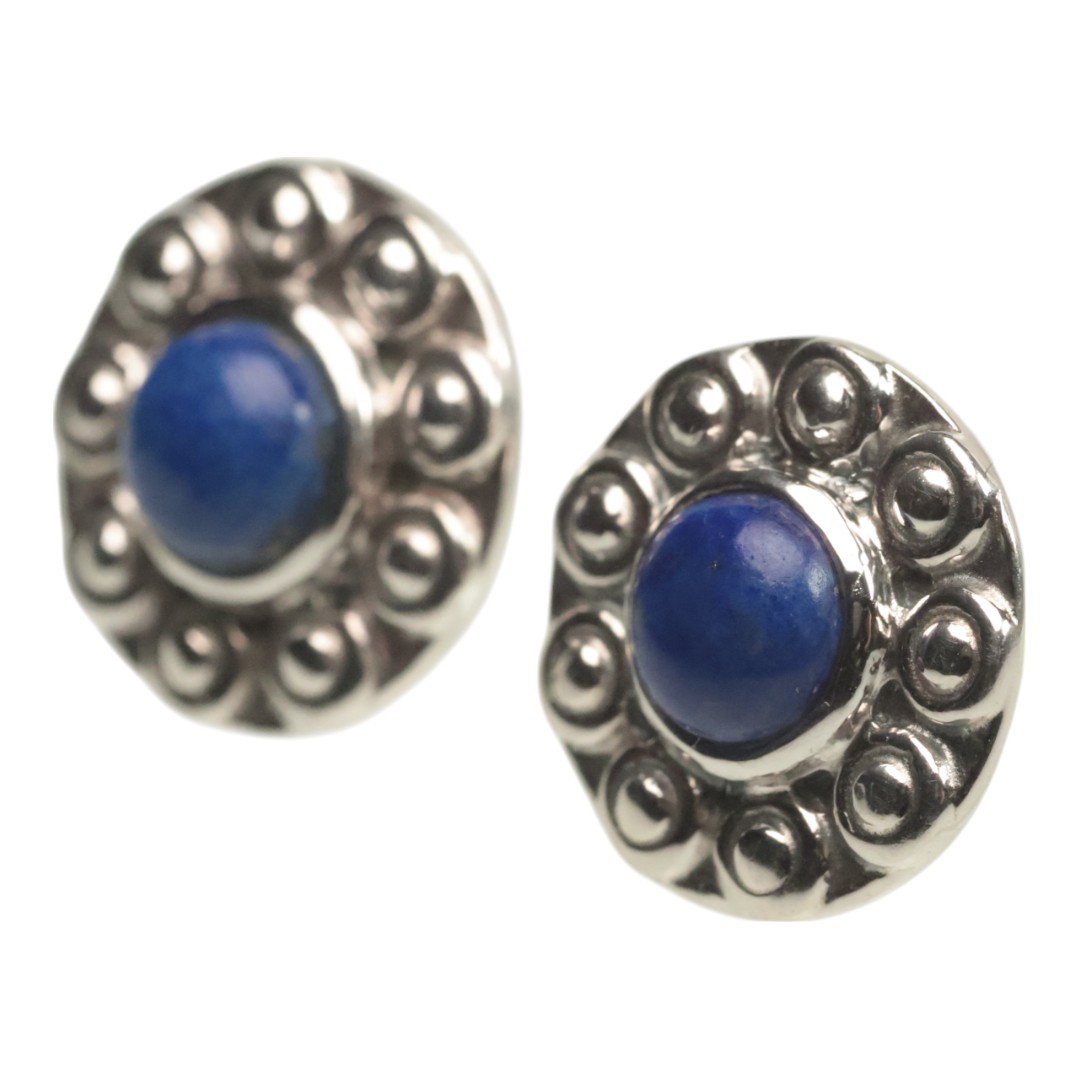 Handmade Sunflower Shape Lapis Lazuli Stud Earrings | 92.5 Sterling Silver Jewelry - Image 3