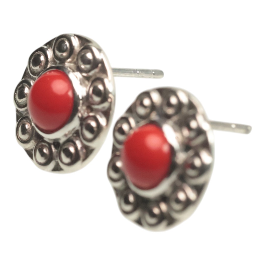 Elegant Sunflower Shaped Red Coral Earrings in 92.5 Sterling Silver | Unique Handmade Jewelry - Image 2