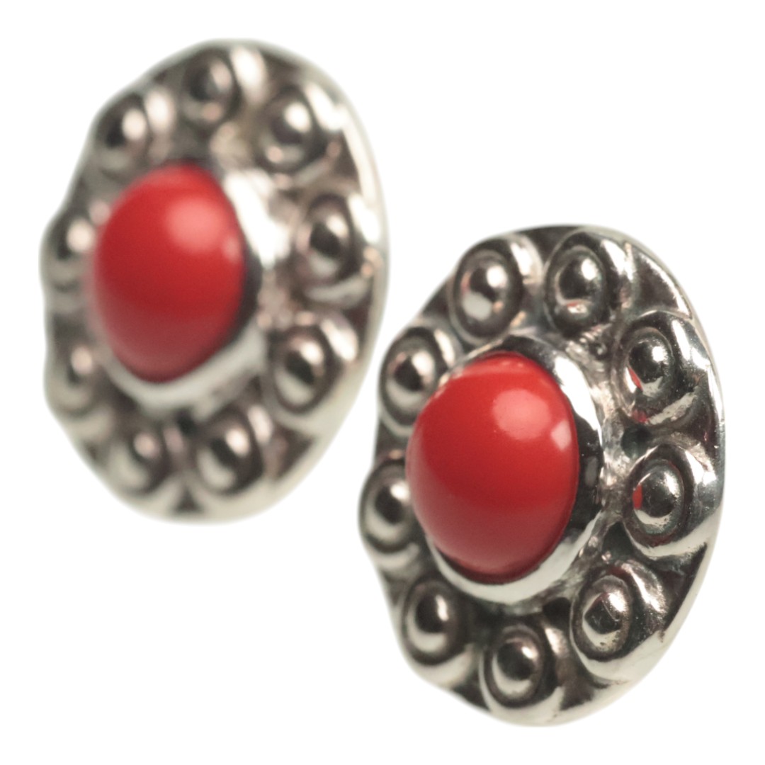 Elegant Sunflower Shaped Red Coral Earrings in 92.5 Sterling Silver | Unique Handmade Jewelry - Image 3