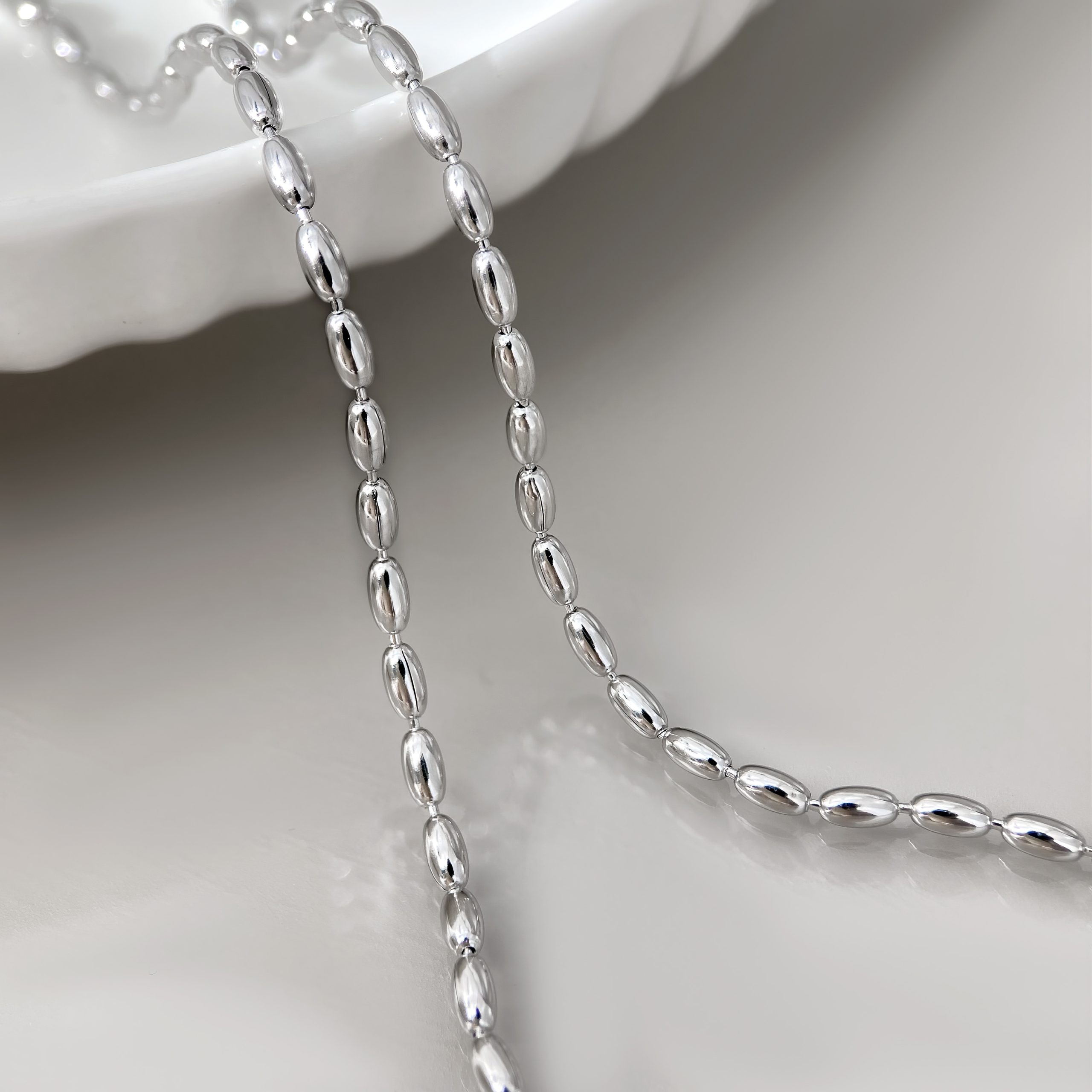 Silver Beaded Chain - Elegant Sterling Silver Necklace & Jewelry for Women - Image 2