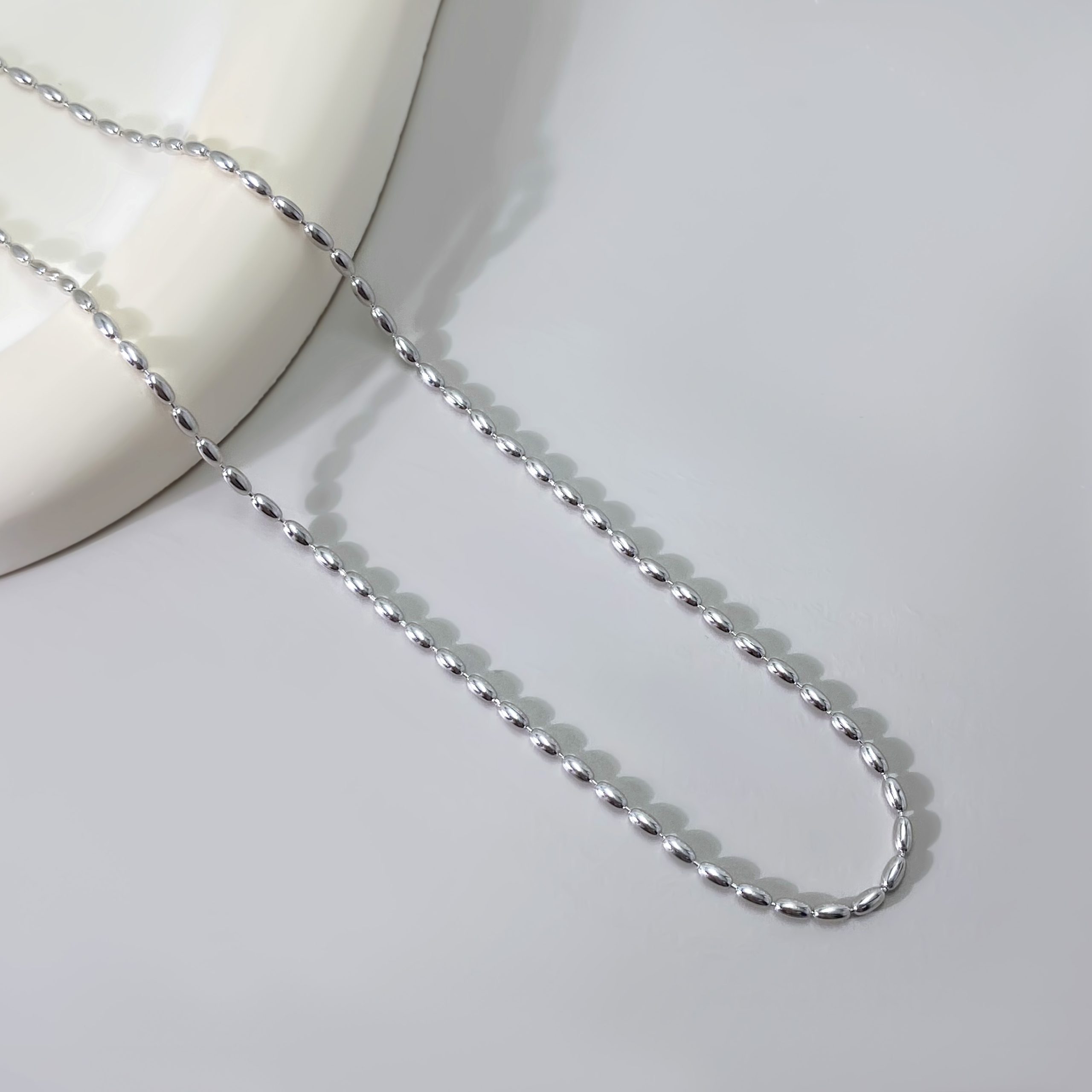 Silver Beaded Chain - Elegant Sterling Silver Necklace & Jewelry for Women - Image 3