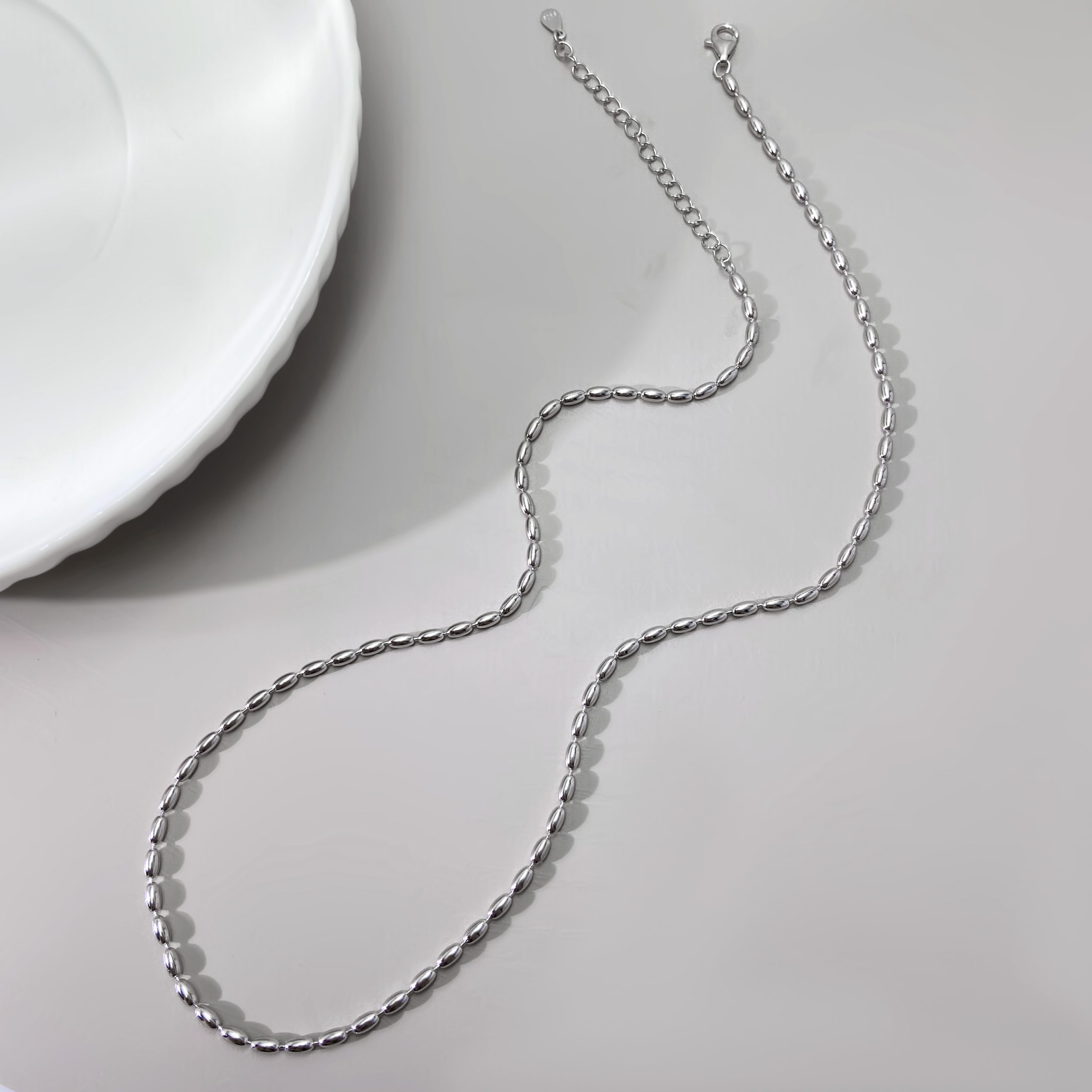 Silver Beaded Chain - Elegant Sterling Silver Necklace & Jewelry for Women - Image 4