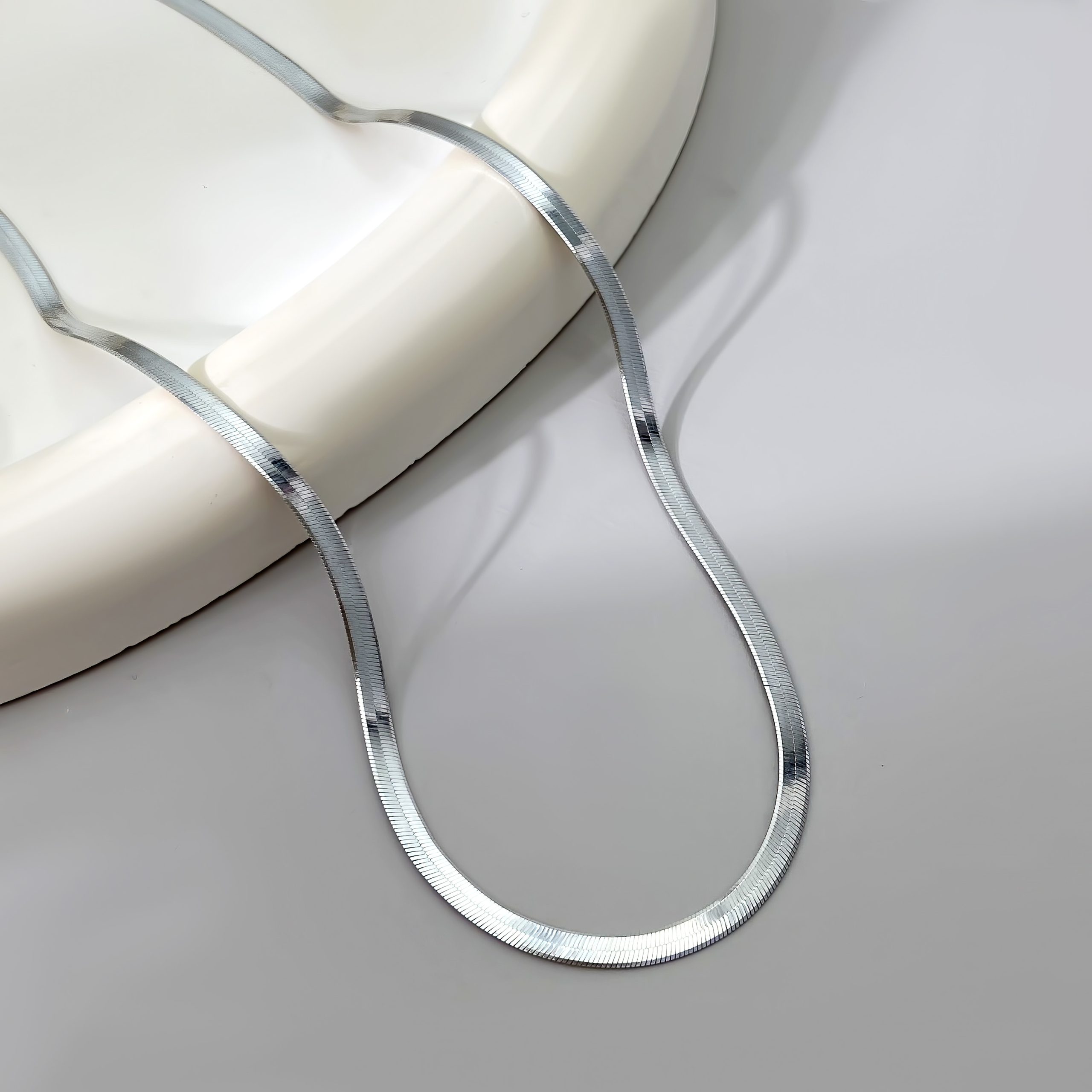 Silver Herringbone Chain - Elegant Sterling Silver Necklace for Women & Men - Image 2