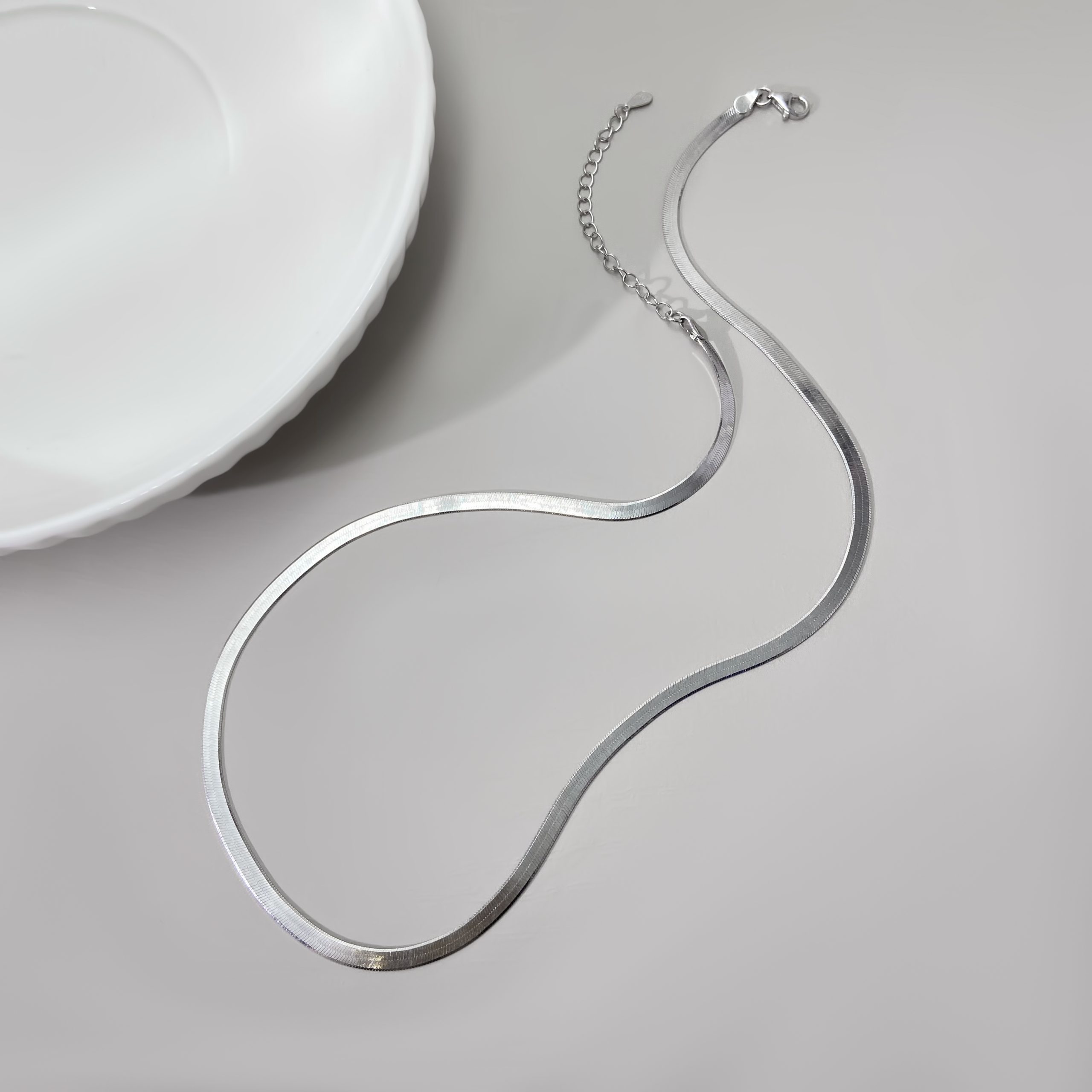 Silver Herringbone Chain - Elegant Sterling Silver Necklace for Women & Men - Image 3